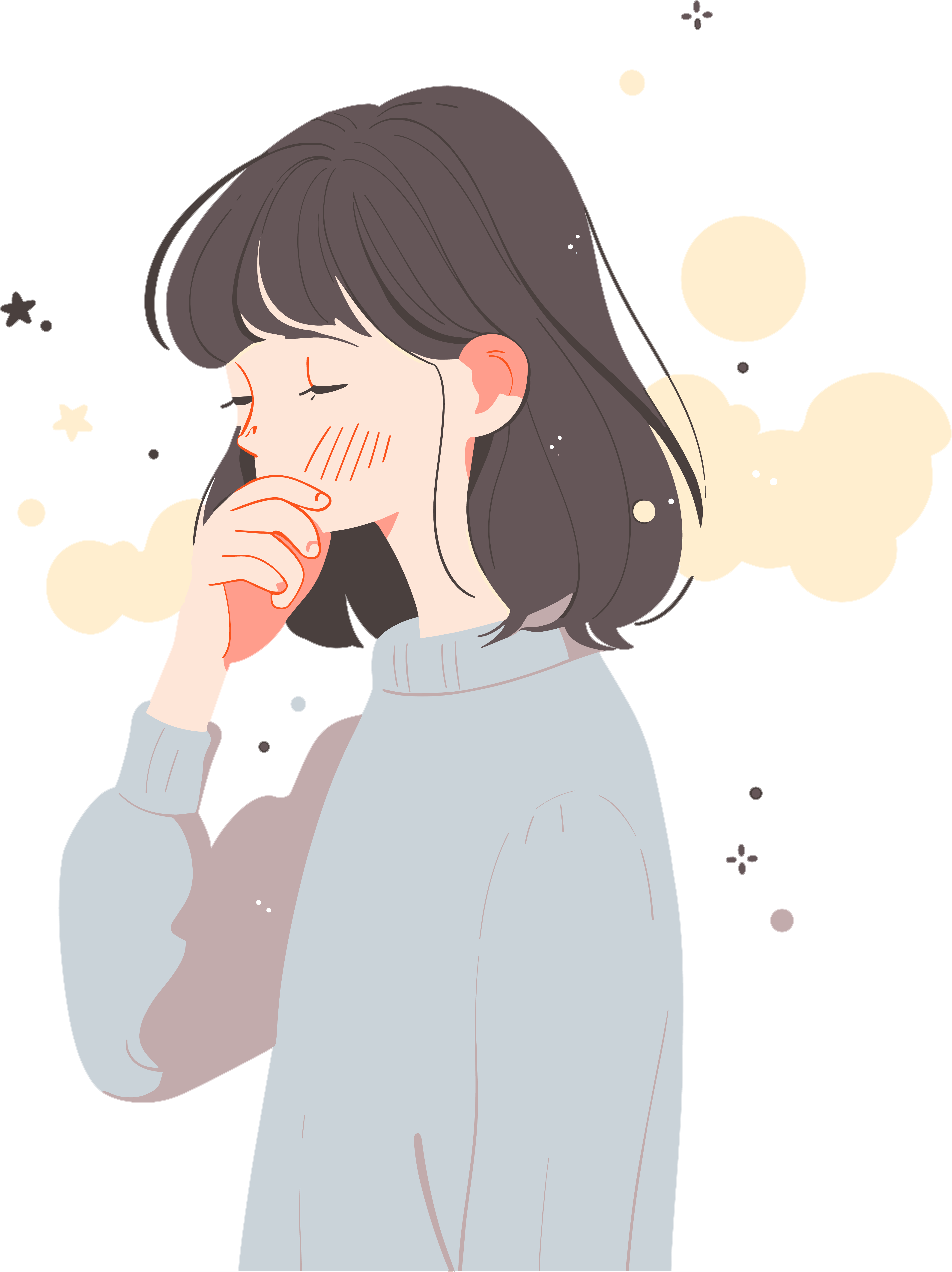 生病女孩彩色插画