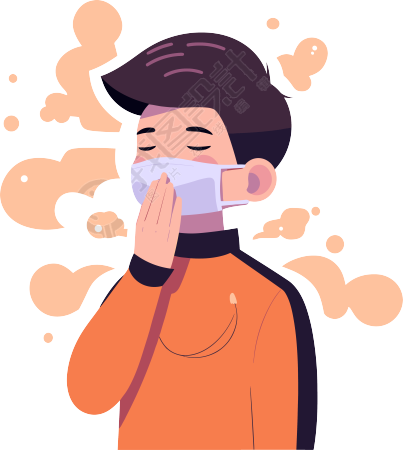 生病男孩戴口罩插画