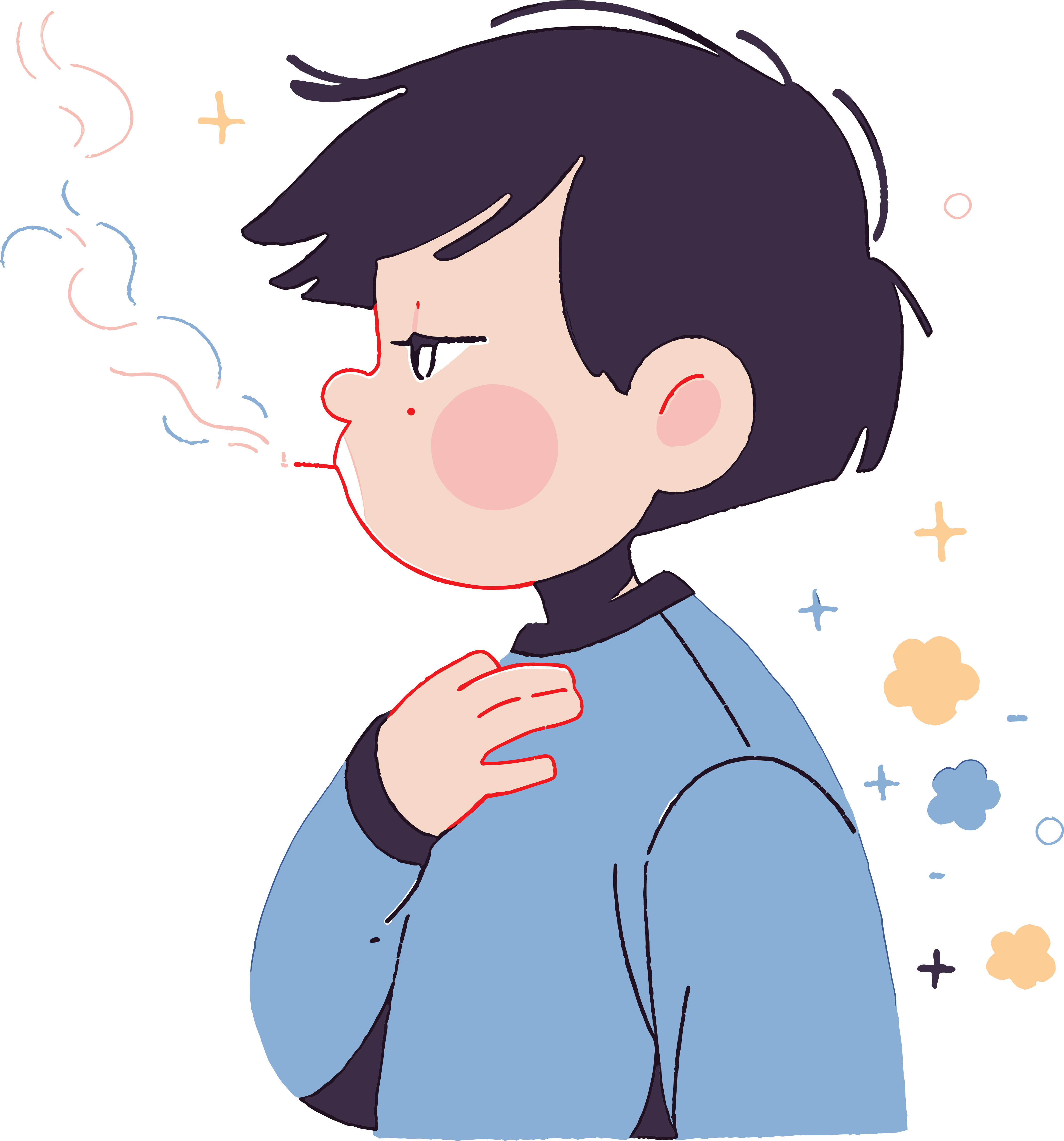 生病男孩咳嗽透明背景素材