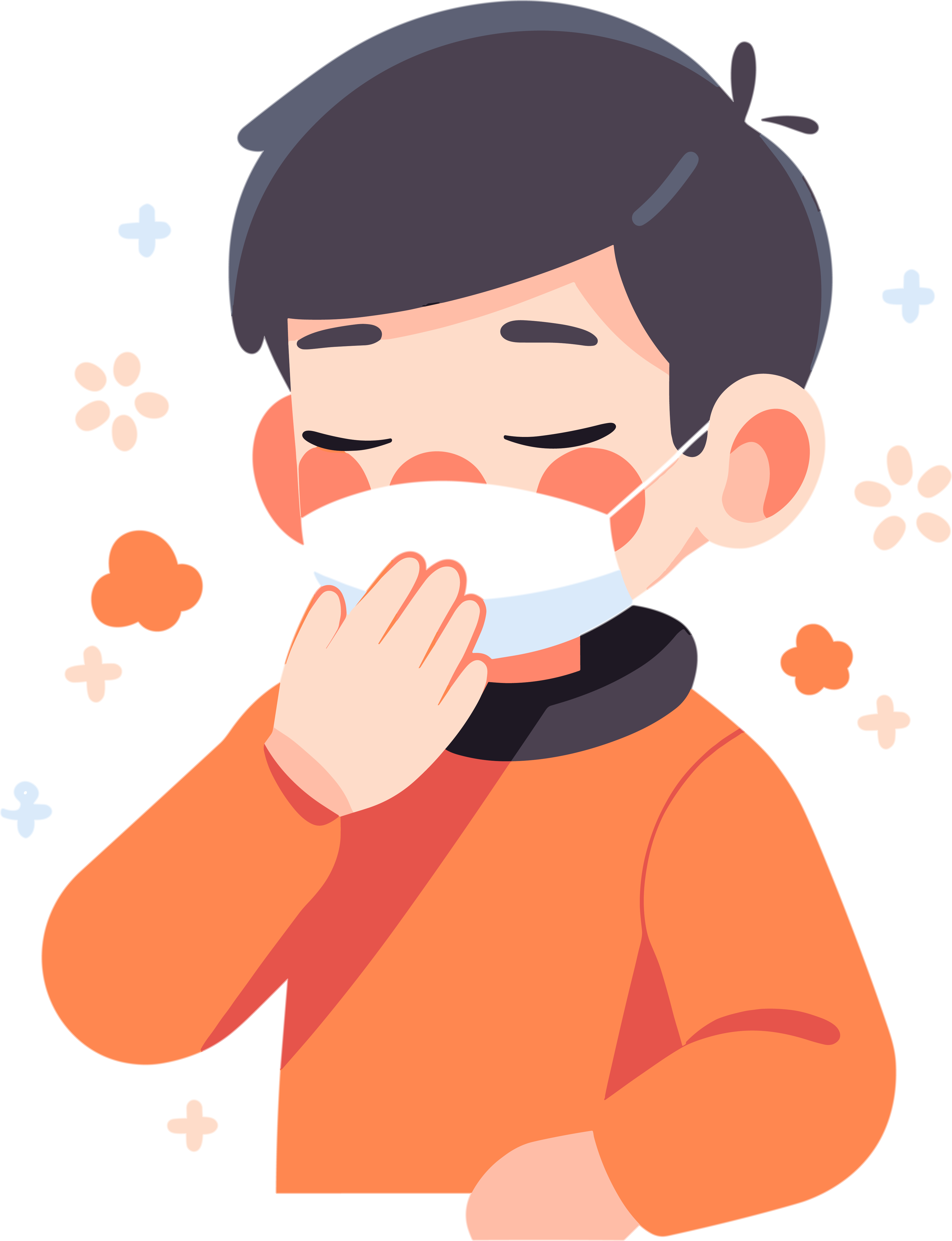 生病男孩透明背景插图
