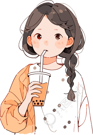 喝奶茶的女生创意设计插画