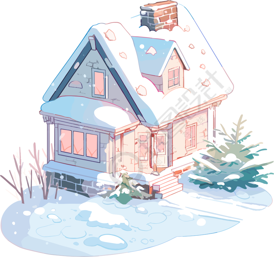 雪地小屋创意插图设计