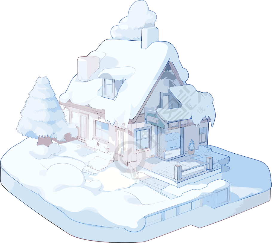 雪地小屋插画设计素材