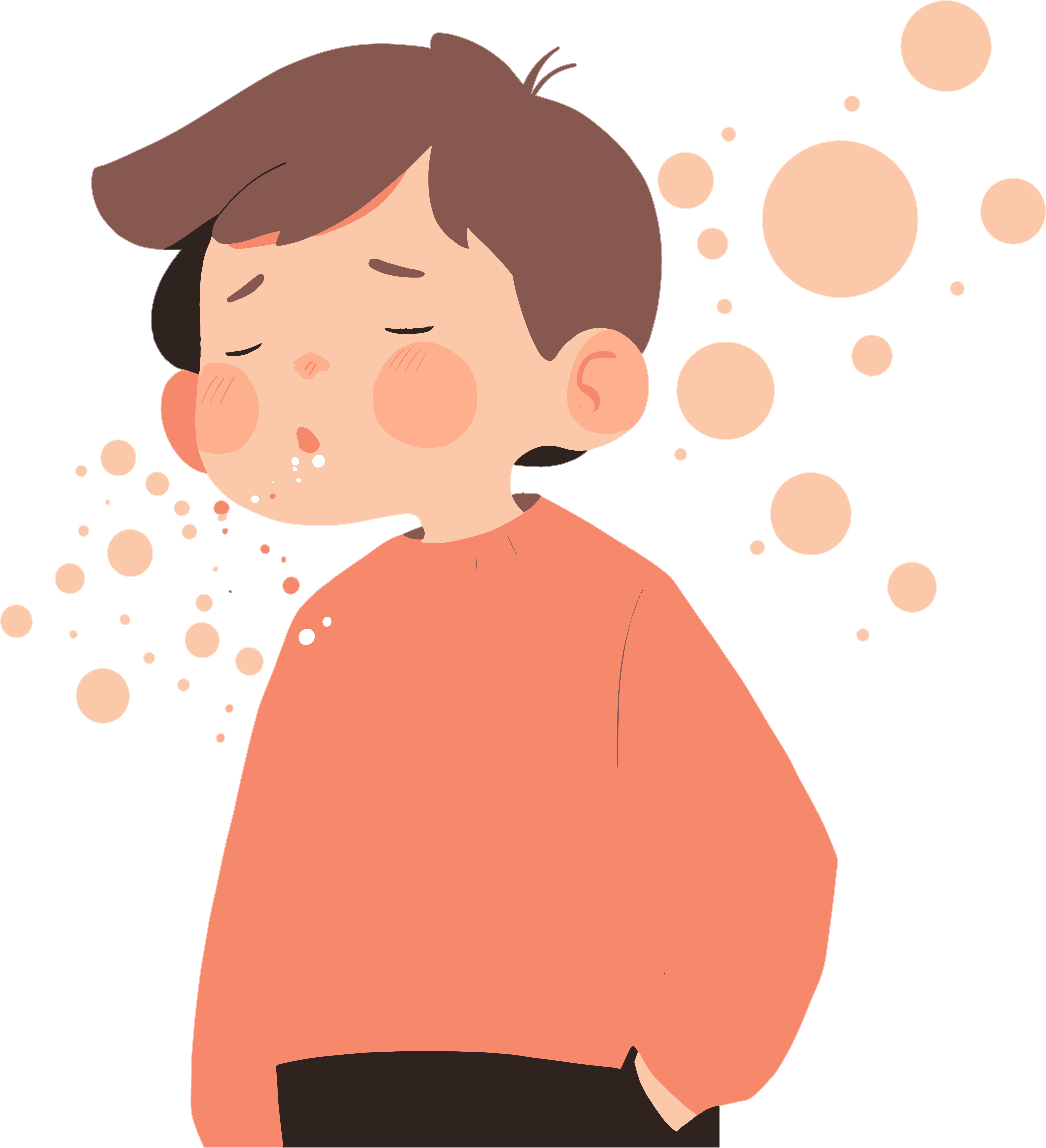 生病男孩咳嗽平面设计插图
