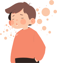 生病男孩咳嗽平面设计插图