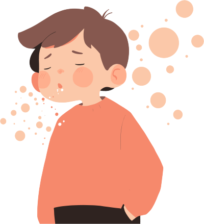 生病男孩咳嗽平面设计插图
