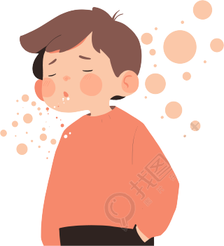 生病男孩咳嗽平面设计插图