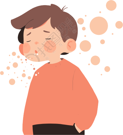 生病男孩咳嗽平面设计插图