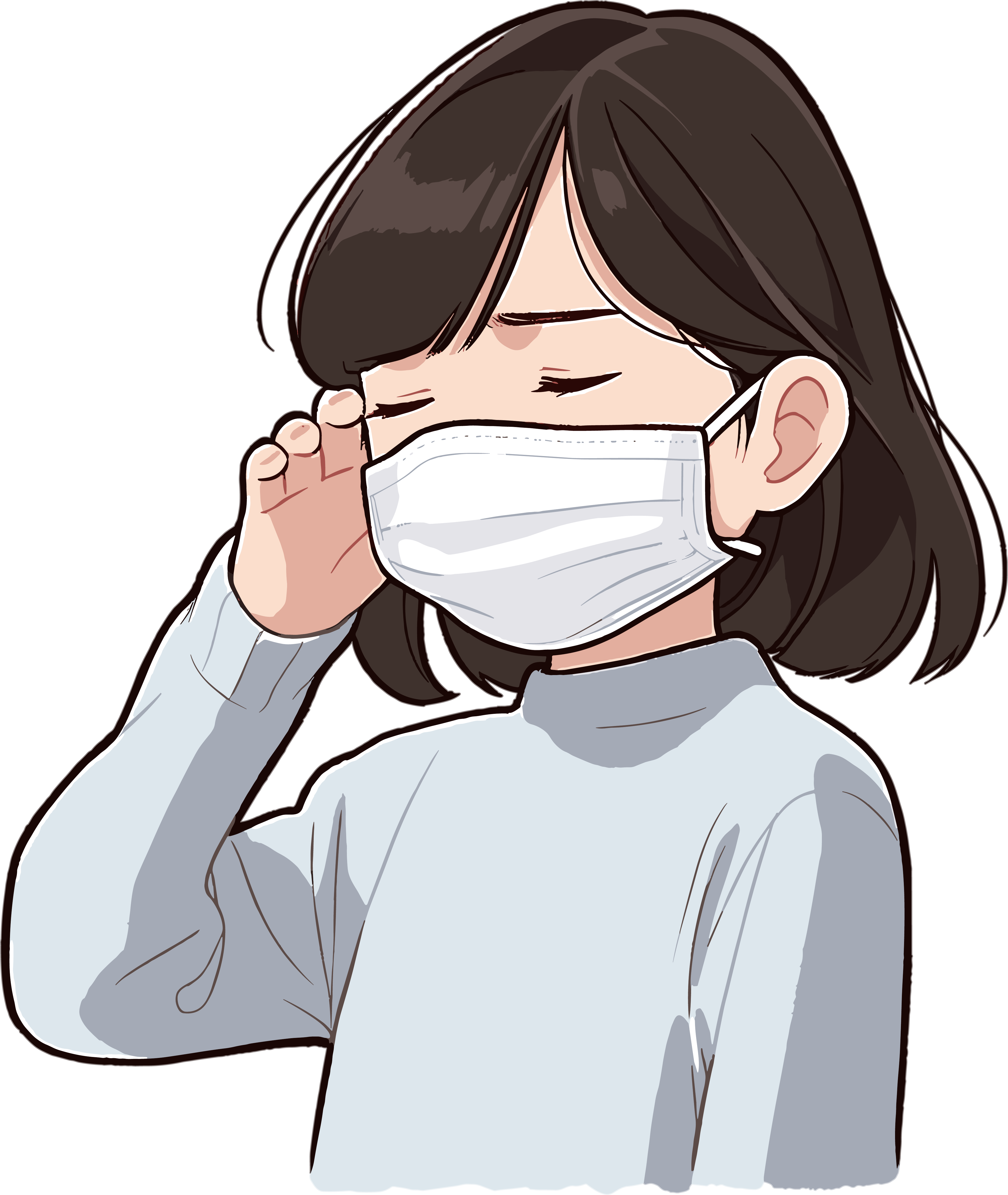 生病女孩咳嗽插画