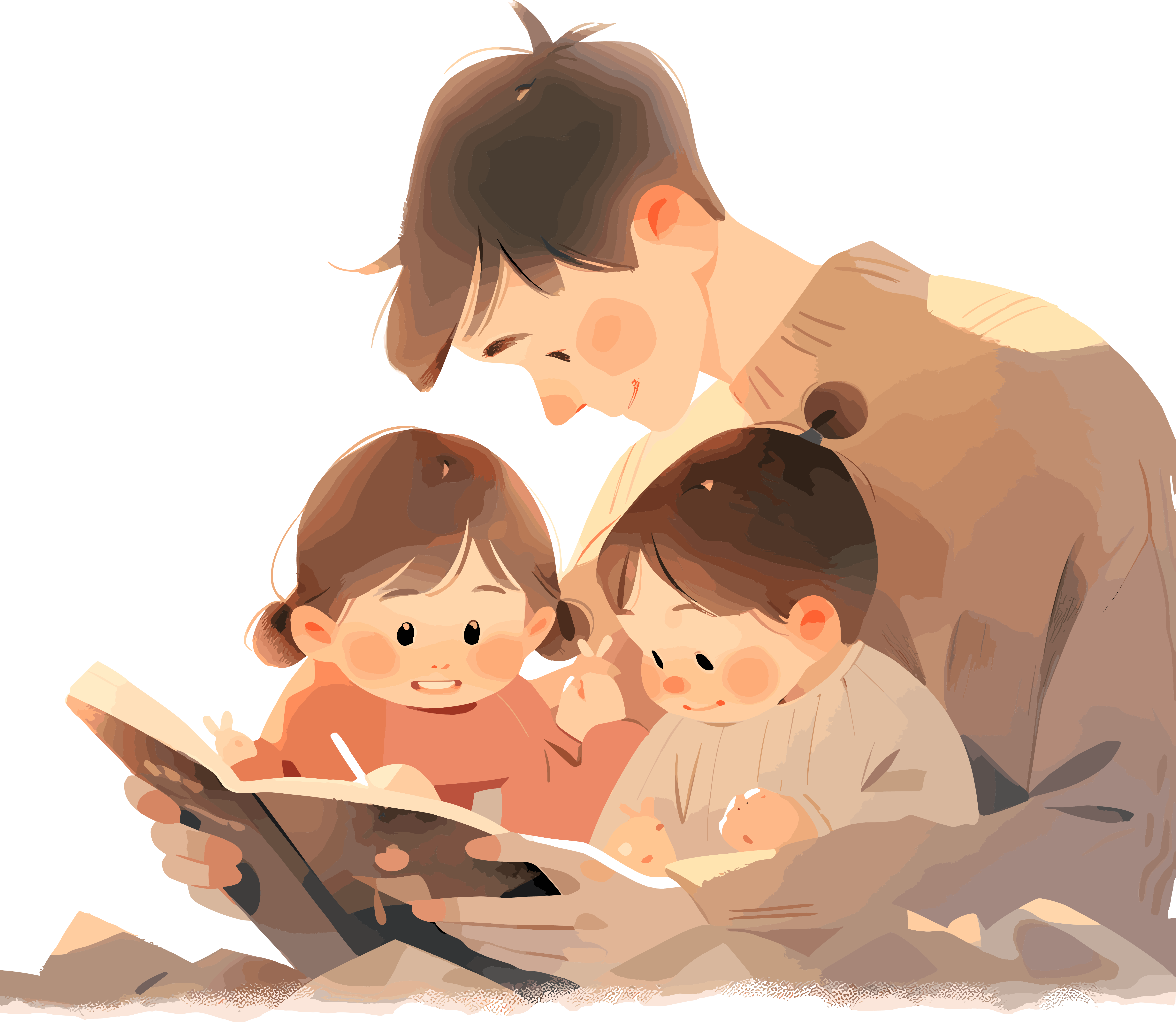 亲子阅读插画素材