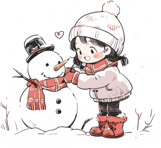 堆雪人的小女孩透明背景素材