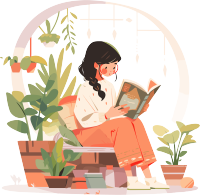 阅读女孩2D平面商业插图