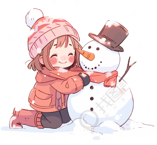 堆雪人的小女孩创意图形设计素材