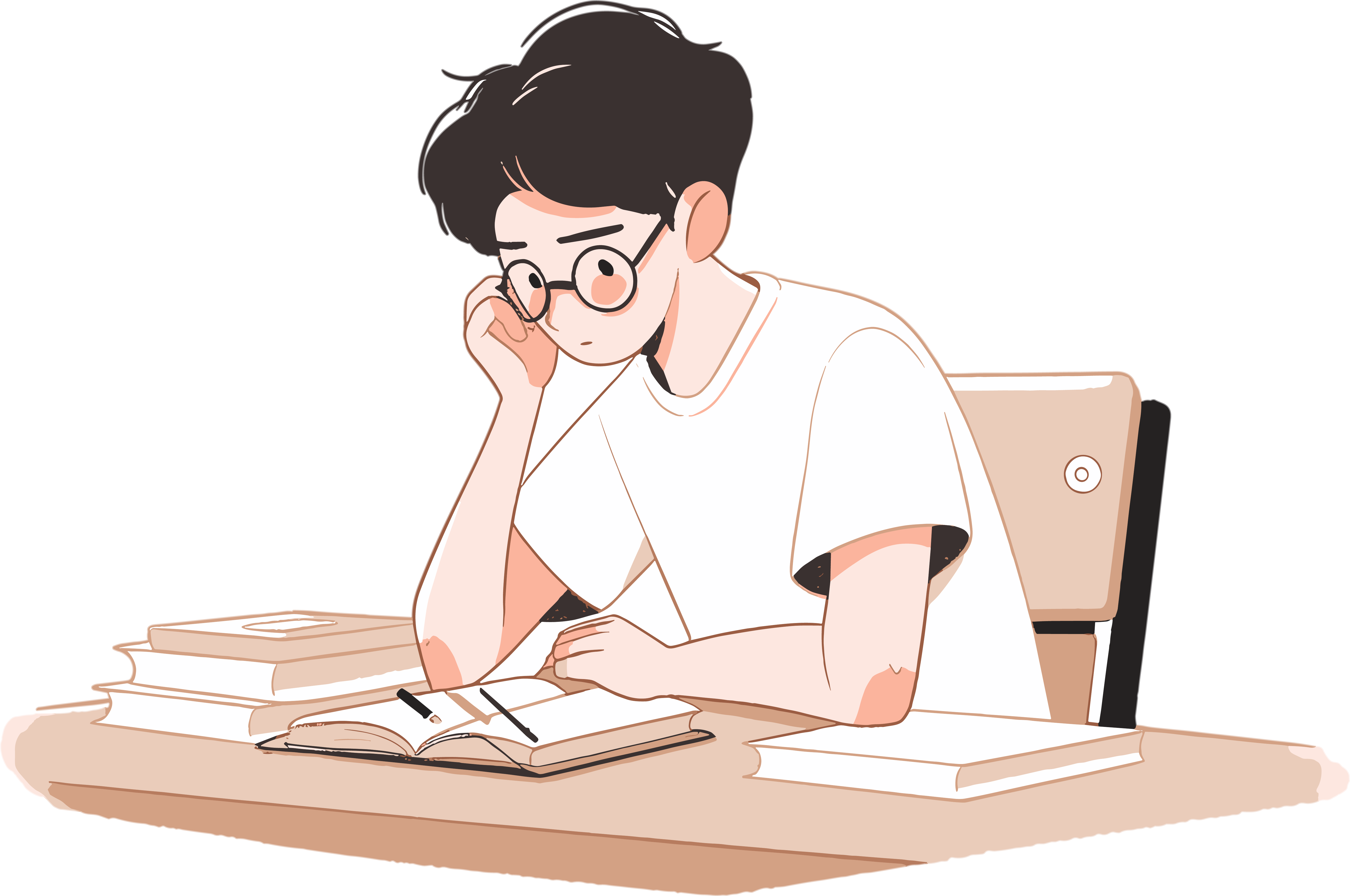 学生学习透明背景插图