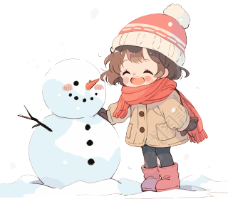 堆雪人的小女孩插图