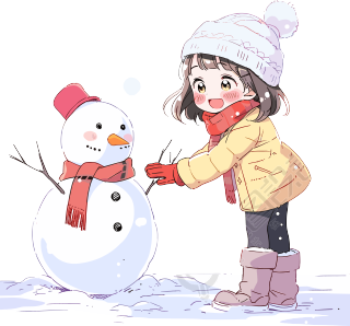 堆雪人的小女孩高清PNG素材