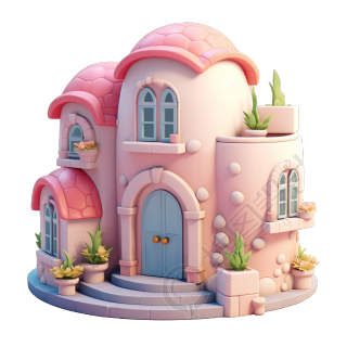 3D粉色小房子素材