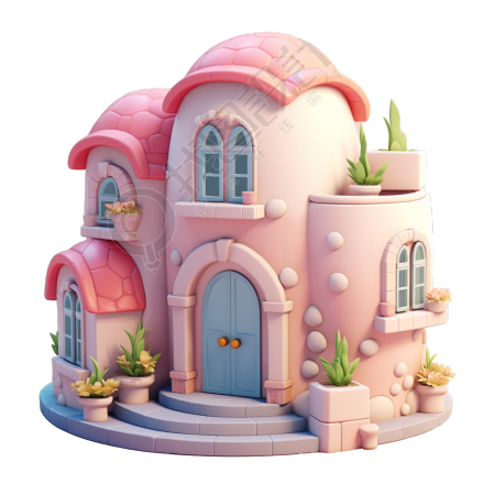 3D粉色小房子素材