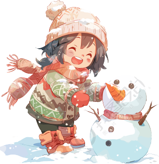 堆雪人的小女孩插画