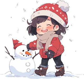 堆雪人的小女孩快乐雪天插画