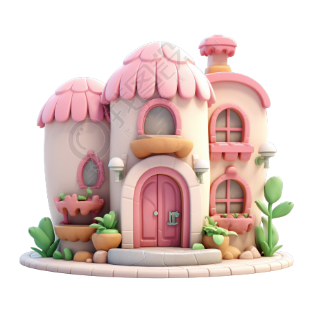3D粉色小房子商业插画设计