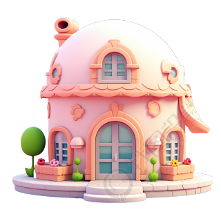 3D粉色小房子创意设计元素