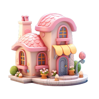 3D粉色小房子透明背景素材