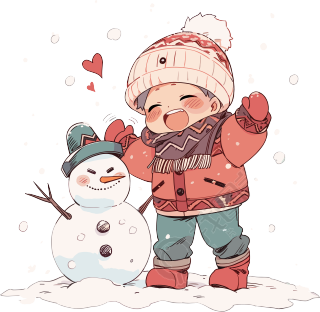堆雪人的小男孩快乐雪天素材