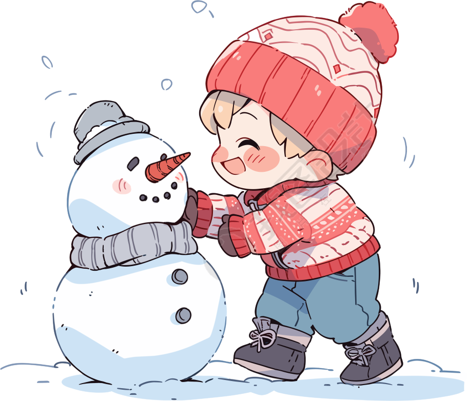 堆雪人的小男孩创意设计元素
