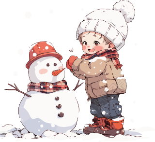 堆雪人的小男孩元素
