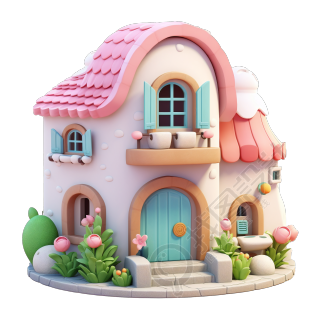 3D粉色小房子插图