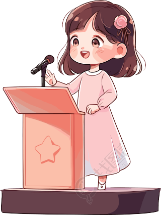 可爱小女孩演讲场景插画