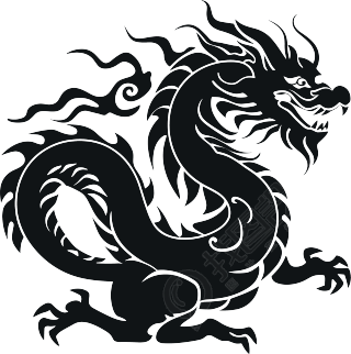 中国龙剪影PNG插画