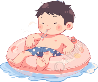 游泳男孩夏日休闲插画
