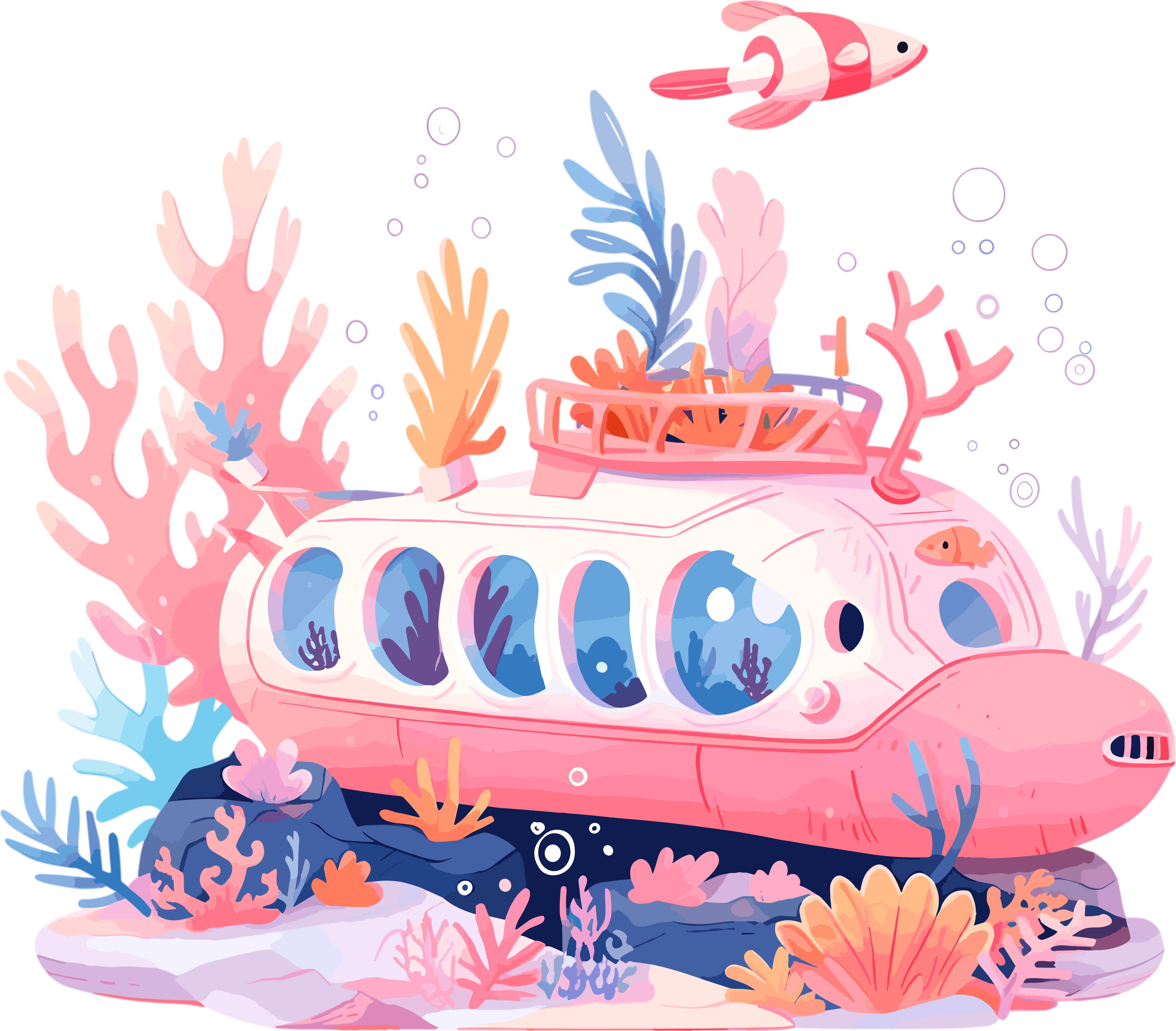 潜水艇珊瑚插画设计素材