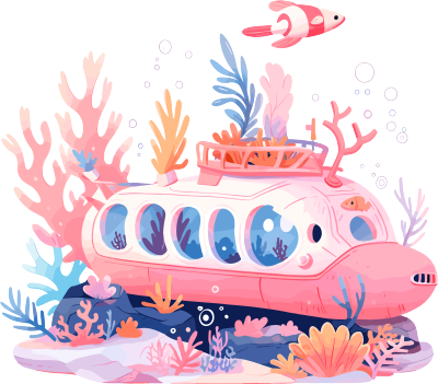 潜水艇珊瑚插画设计素材