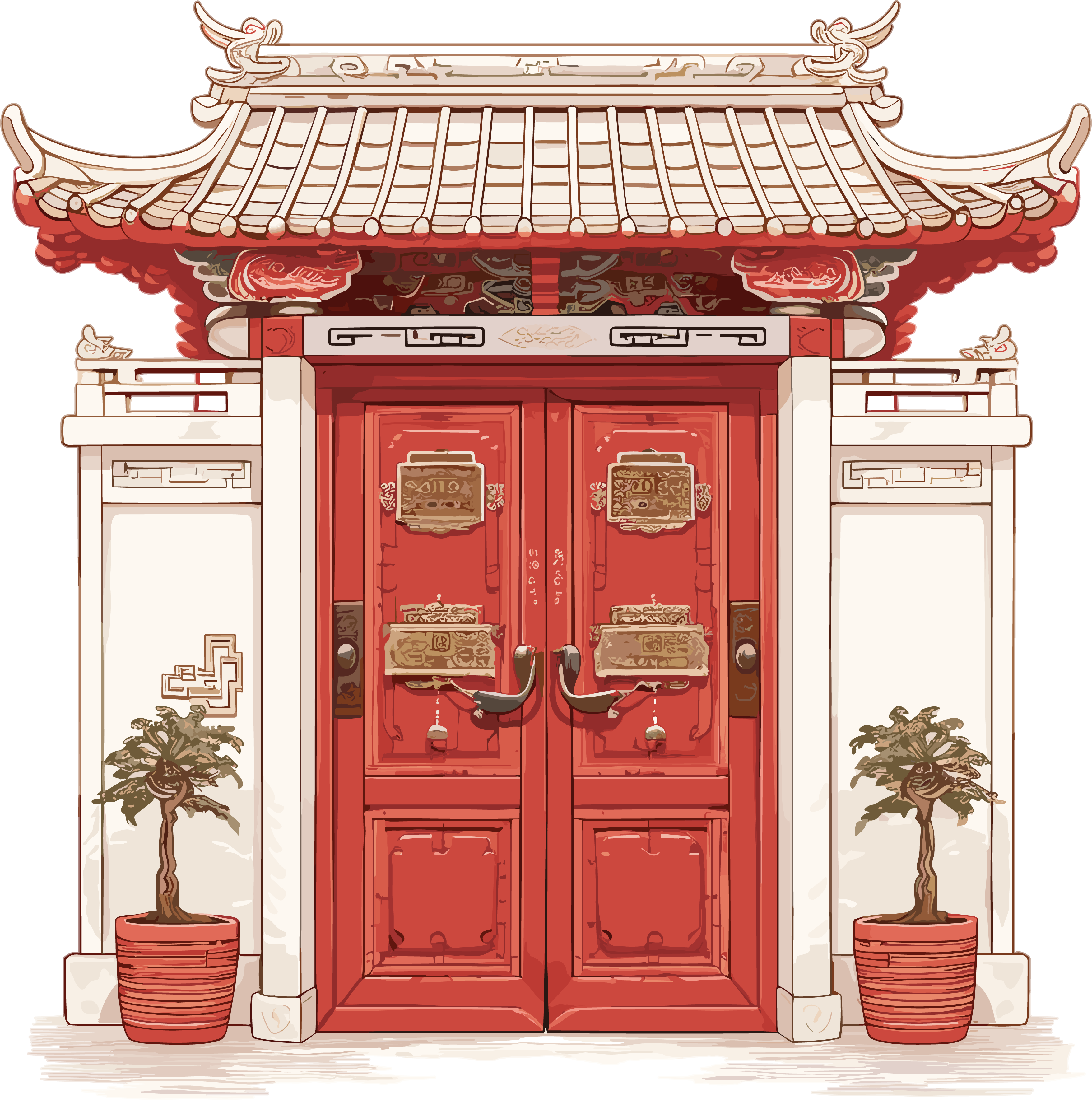 红色大门简洁插画