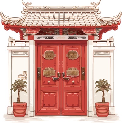 红色大门简洁插画