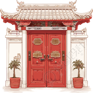 红色大门简洁插画