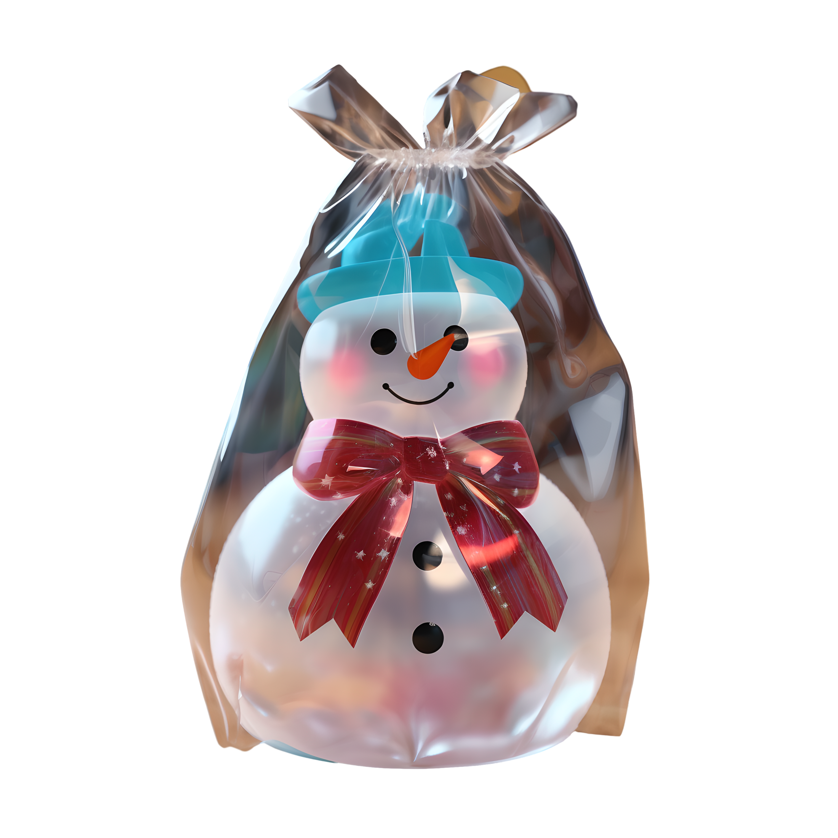 3D圣诞节可爱小雪人透明包装插画