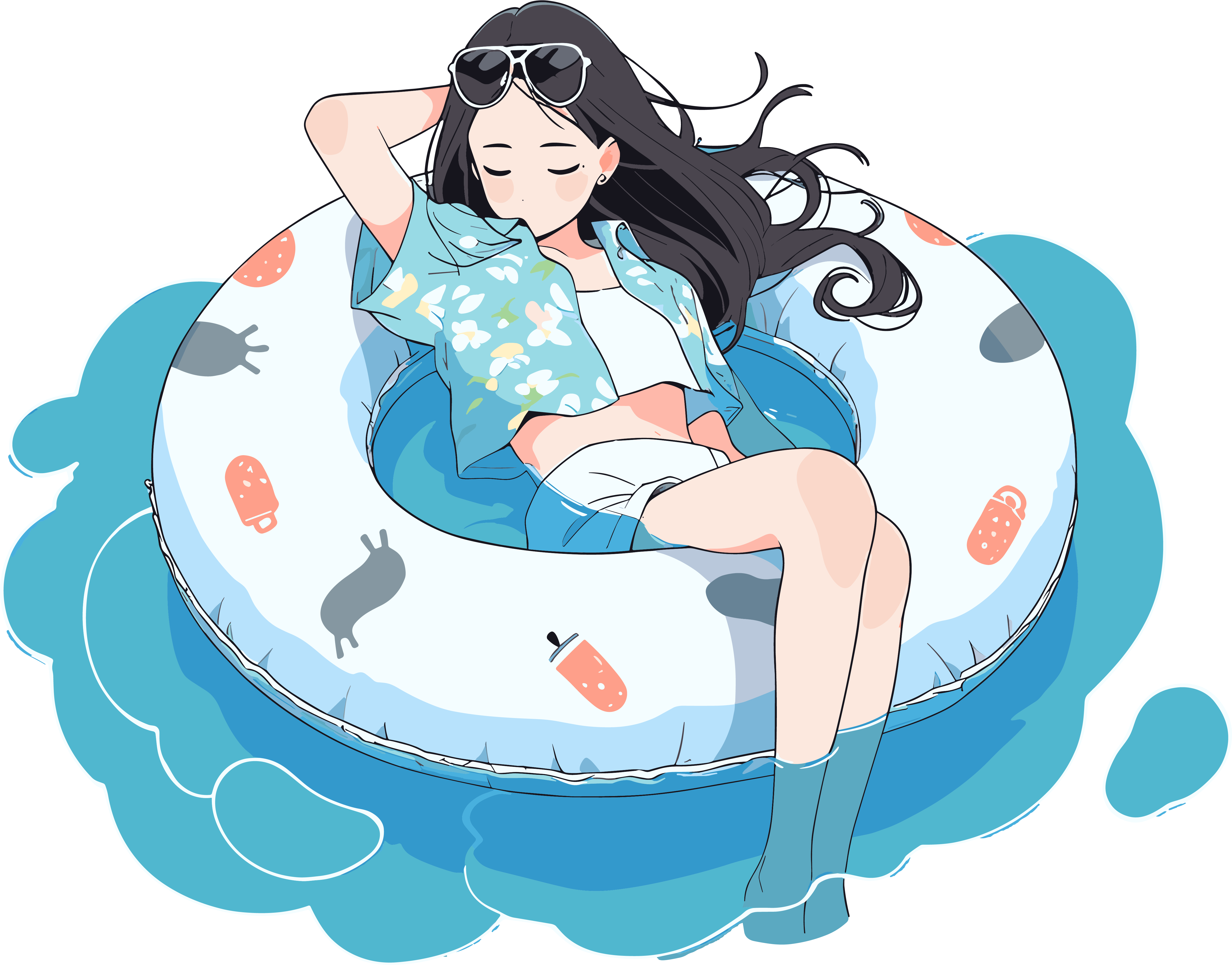 游泳女孩透明背景插画