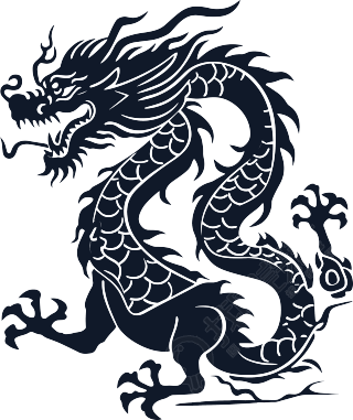 中国龙黑色剪影PNG素材