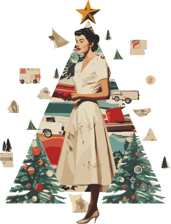 圣诞复古拼贴美女创意设计元素