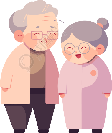 亚洲老夫妇简约插图设计