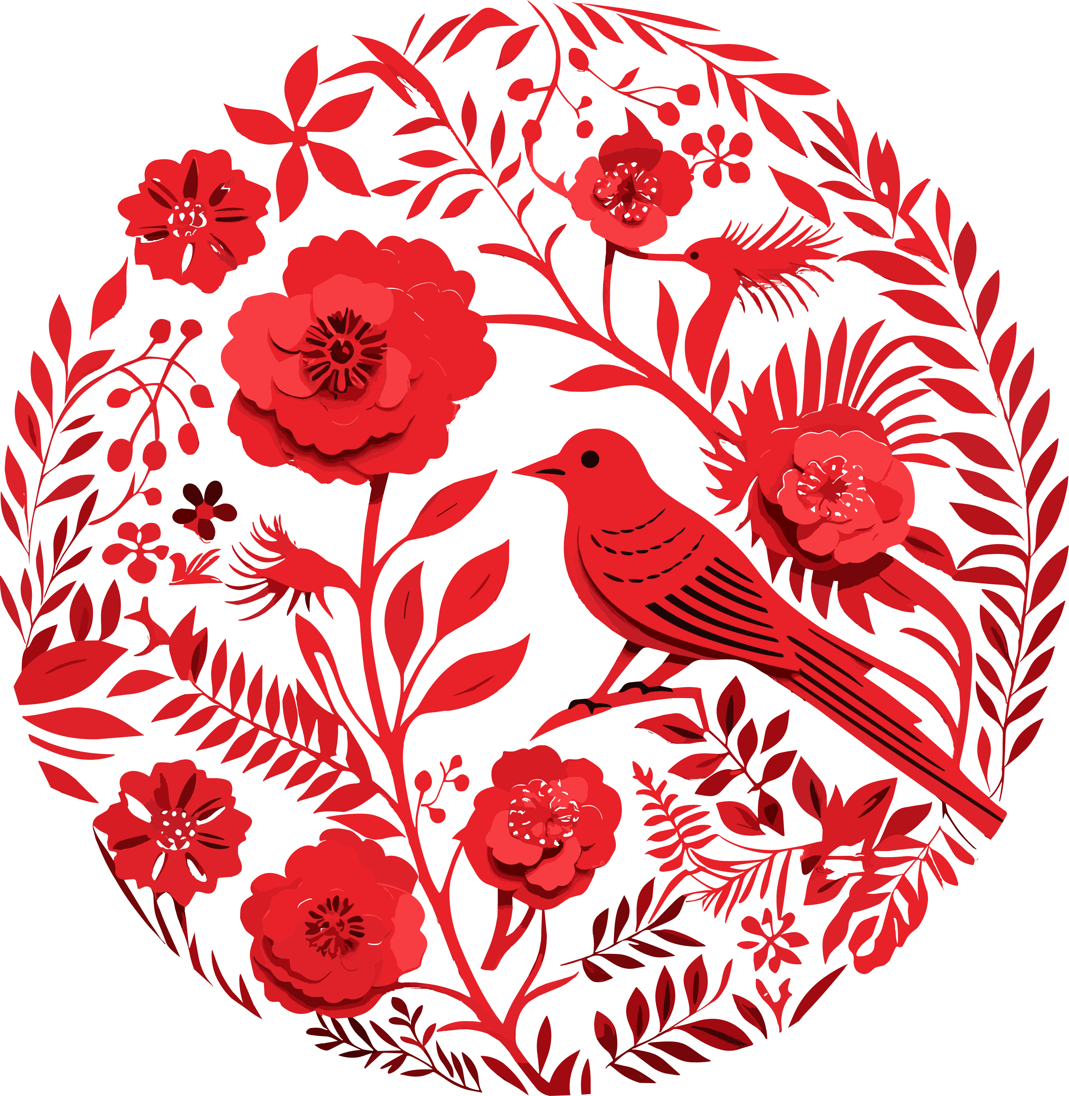 红色剪纸简约插画