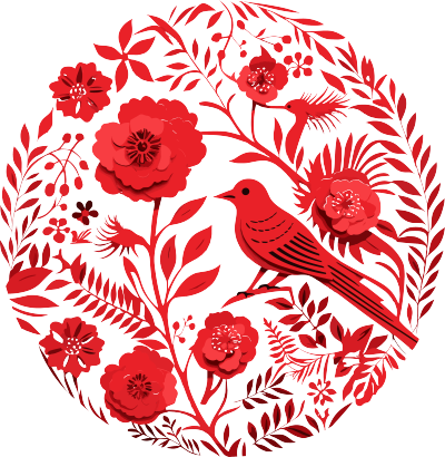 红色剪纸简约插画