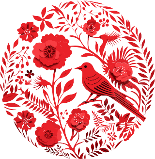 红色剪纸简约插画