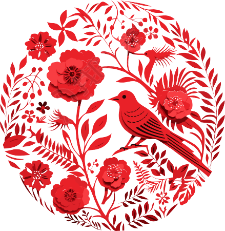 红色剪纸简约插画