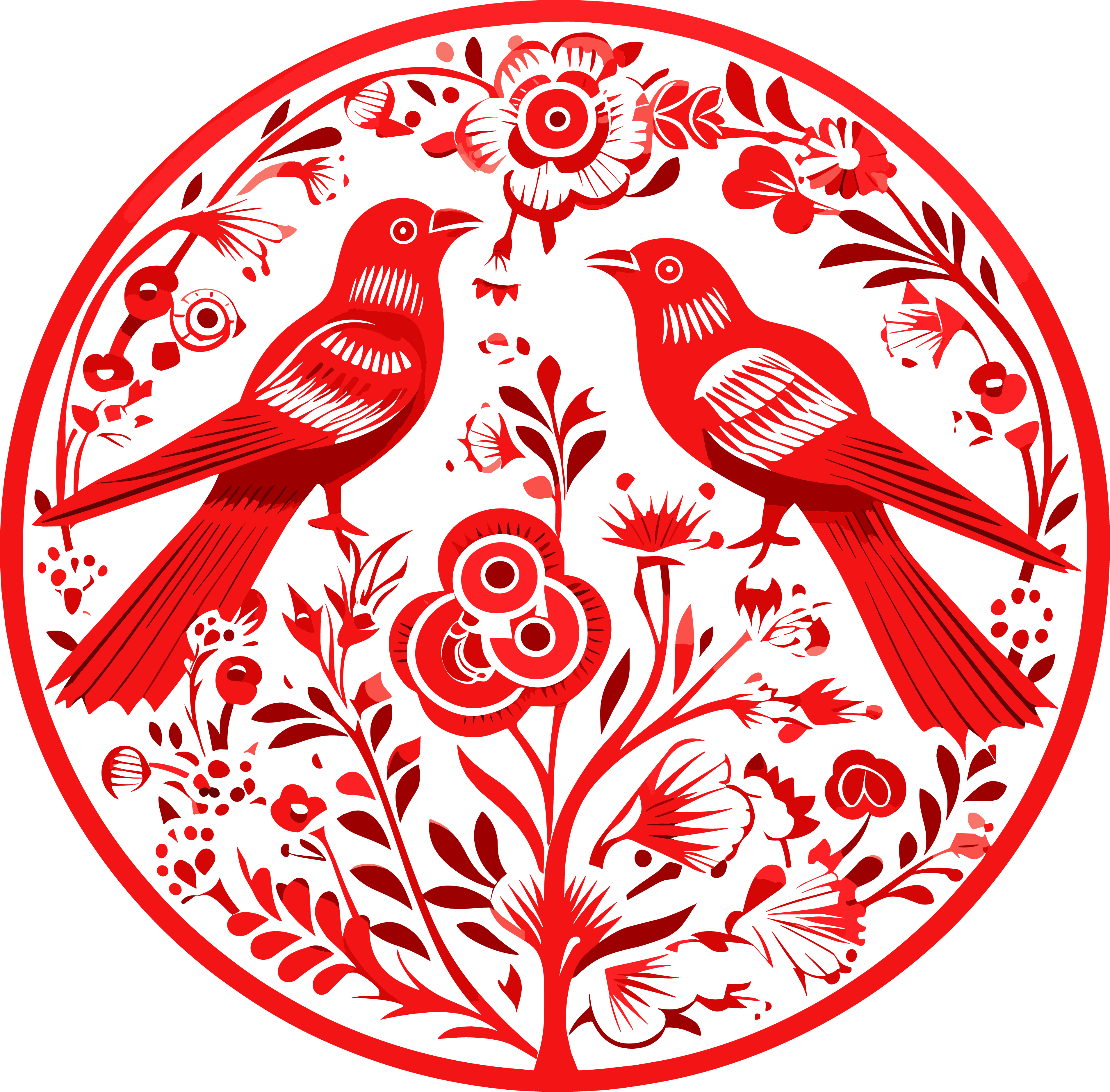 红色剪纸透明背景插画
