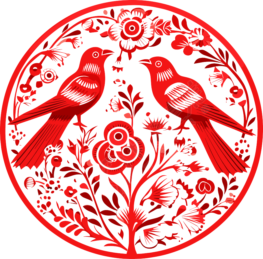红色剪纸透明背景插画
